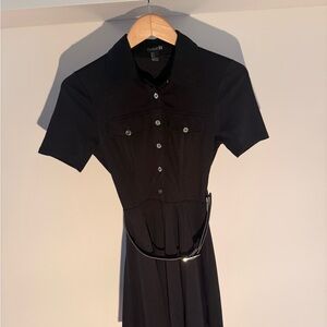 Forever 21 Black Short-Sleeve Midi Dress with Belt